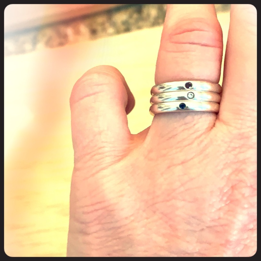 3 Tiffany sterling silver bands with stones